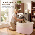 OIASKET 108L Cotton Rope Storage Basket for Living Room and Bedroom 25"x16"x16" Woven Laundry Basket, Heavy Duty Bin for Blankets, Pillows & Toys, Pet-Safe & Scratch-Free, Pink and White - Image 6