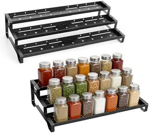 Expandable Spice Rack Organizer for Cabinet 3 Tier Spicy Shelf Black 2Pack by SANKEUHomeStorage