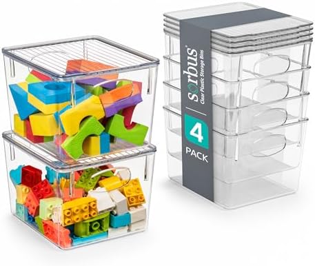 Sorbus Clear Toy Storage Bins with Lids, Stackable (Medium, 4 Pack) by Sorbus