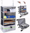 Grand Fusion Stow-N-Go Portable Hanging Travel Shelves, Packing Organizer for Luggage. Carry on Closet with Hanger for Clothes. Expandable Packing Cube. Travel Essentials, Light Gray - L by GrandFusion