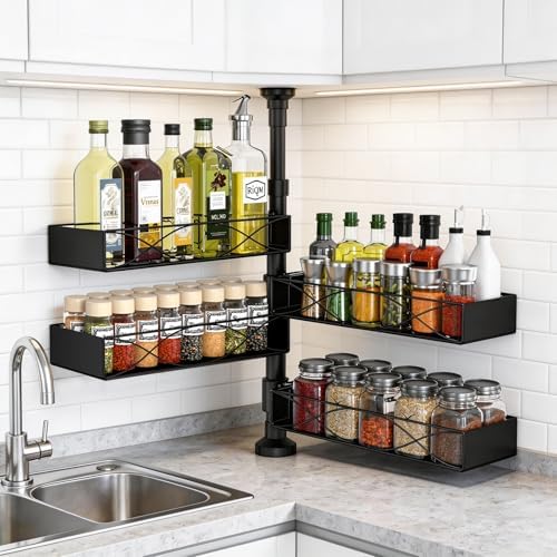 MIXOO Spice Rack Organizer Tension Pole, 4-Tier Adjustable Spice Organizer by Mixoo