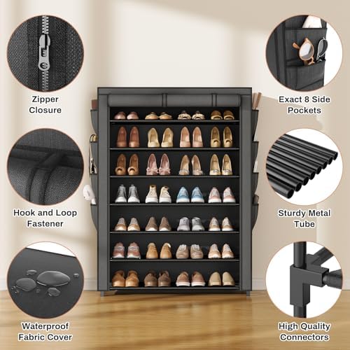 VTRIN Shoe Rack with Cover, 7 Tier Shoe Organizer Storage for 35-40 Pairs Shoes and Boots Large Capacity Tall Shoe Shelf with 8 Pockets Free Standing Shoe Rack for Closet, Entryway, Garage - Image 5