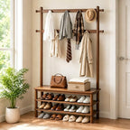 Solid Wood Hall Tree with Bench, Shoe Rack & 11 Hooks 35.0'' - Image 2