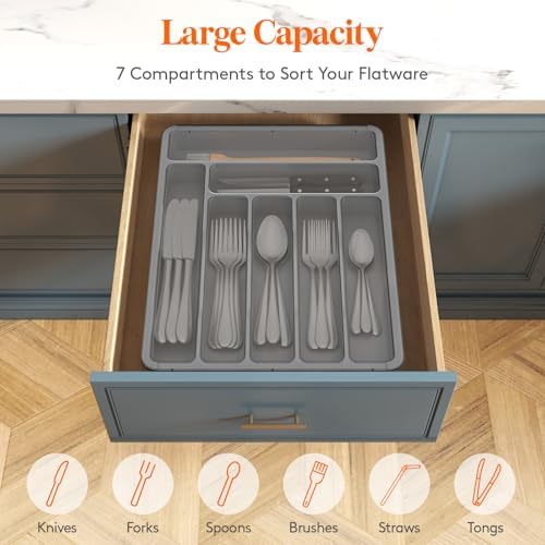 Lifewit Silverware Organizer with Lid, Covered Utensil Tray, 11.3x14.4 - Image 3