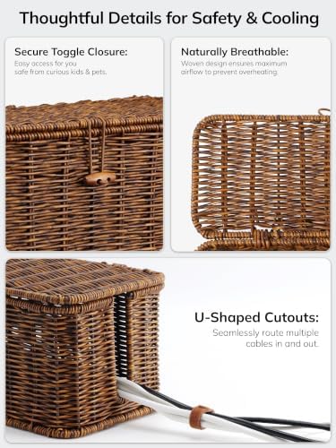 Cable Management Box, Cord Organizer with Lid & Cable Ties - Brown Set - Image 3