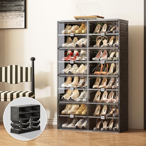 Vipbox Black Shoe Rack Organizer Cabinet for Closet Entryway,Clear Shoe Storage Boxes Stackable Sneaker Storage with Door Easy Assembly Shoe Cabinet with Lids Large 8 Tiers 32 Pairs by Unknown