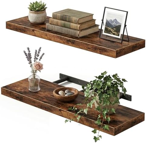 Fixwal Floating Wall Shelves for Decor (Rustic Brown, Set of 2, 22Inch) by Fixwal