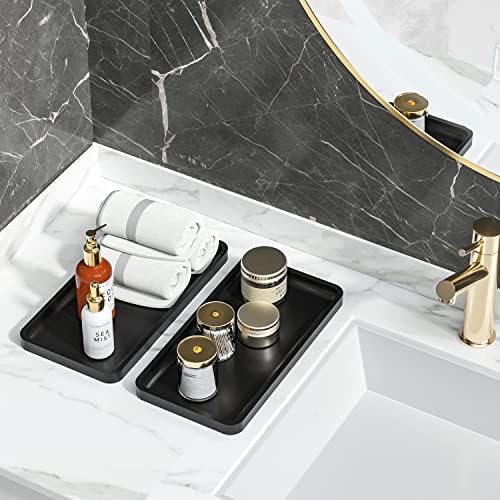 Weenson Bathroom Vanity Trays for Countertop Toiletries Decor Candle Perfume Makeup, Kitchen Tray for Soap Dispenser Spice Salt Oil, Black Tray for Toilet Tank Nightstand Coffee Set of 2 - Image 2