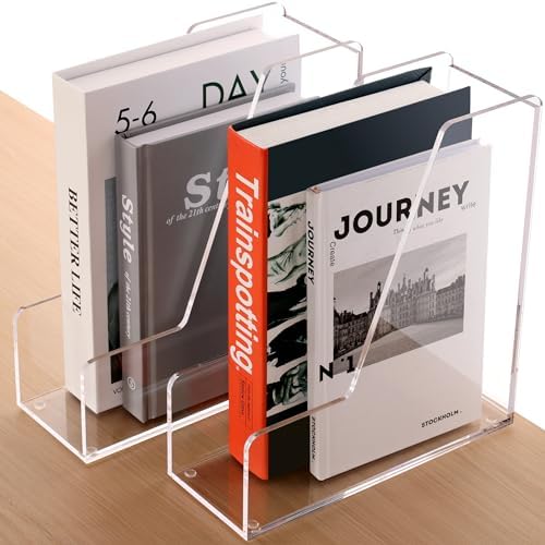 HeZone Magazine Holder, Clear Acrylic Desk Organizers, File Organizer for Desk, Magazine Rack- Desktop Book Storage -Independent Vertical 1 Space-2 Pack by HeZone
