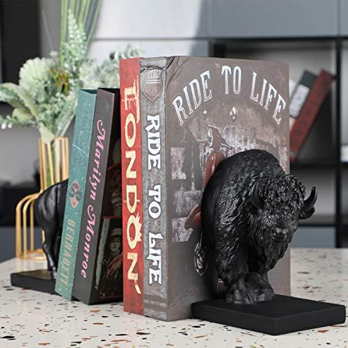 Set of 2 Polyresin Buffalo Bookend,Art bookend, Homedecor for Kids, Office Decor (Black) - Image 4