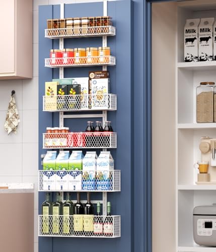 6-Tier Over The Door Pantry Organizer,Hanging Spice Rack,Grid Basket,White by Bunoxea
