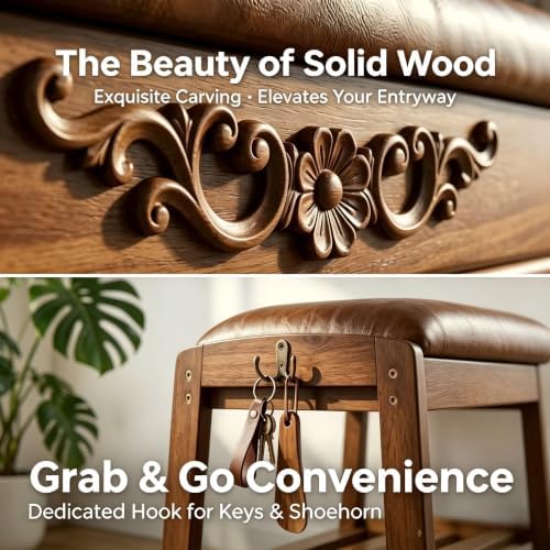 Shoe Rack Bench Solid Wood Entryway Shoe Storage Bench with Flip-Top 39.4'' - Image 4