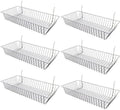 Only Hangers Wire Baskets for Gridwall, Slatwall or Pegboard - Perfect For Commercial Use or Home Organization - Wire Basket 24” L x 12” D x 4” H (Set of 6) Black, White, and Chrome (WHITE) by Only+Garment+Racks