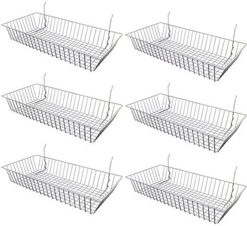 Only Hangers Wire Baskets for Gridwall, Slatwall or Pegboard - Perfect For Commercial Use or Home Organization - Wire Basket 24” L x 12” D x 4” H (Set of 6) Black, White, and Chrome (WHITE) by Only+Garment+Racks