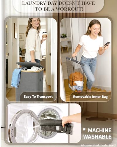 Laundry Basket with Wheels, 110L Large Rolling Laundry Hamper for Dorm - Image 3