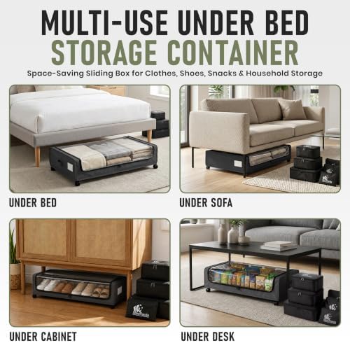60L Under Bed Storage with Wheels, With 6 Travel Bags, 2-Pack, Dark Gray - Image 5