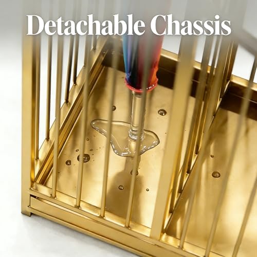 Gold Umbrella Stand with Drip Tray, No Assembly Required, Minimalist Luxury Indoor Umbrella Holder, Space‑Saving & Easy to Clean for Entryway, Living Room, Hotel - Image 4