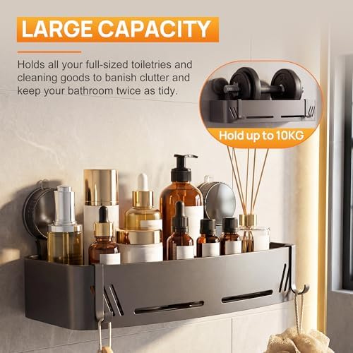 2-Pack Suction Cup Shower Caddy with Hooks, Gun Grey Aluminum - Image 5