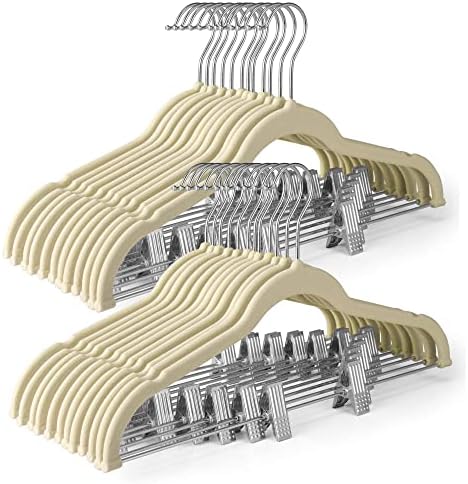 HOUSE DAY Velvet Skirt Hangers 36 Pack, Beige Hangers with Adjustable Clips by HOUSEDAY