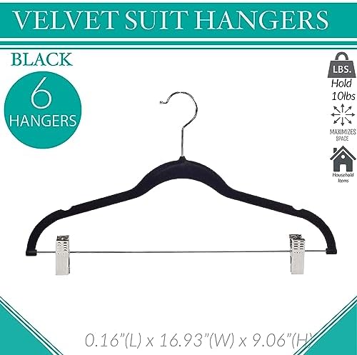 Simplify 24 Pack Velvet Hangers with Clips | Skirt and Pants | Slim Space Saving | Closet Organization | Non-Slip | Prevent Creases | Swivel Neck | Durable | Black - Image 2