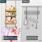 Consumest Over The Door Hooks Organizer - 4 Tier Door Coat Rack with 3 Baskets & 12 Hooks, Stainless Steel Towel Hanger for Bedroom, Bathroom, Living Room, Gold - Image 3