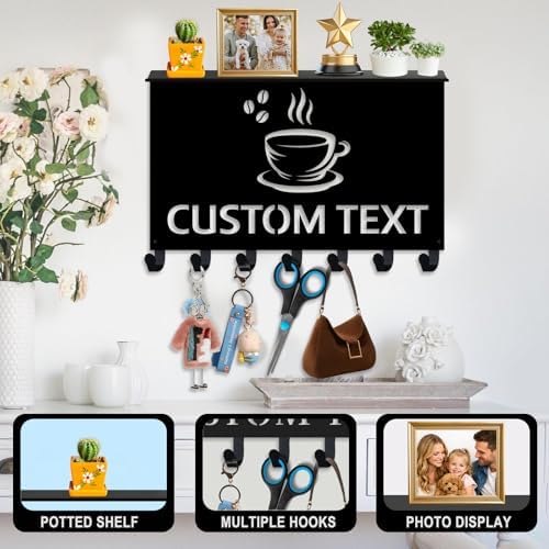 Dyoart Custom Coffee Bar Key Holder Wall Mount with Shelf, Home Decor Gifts - Image 5