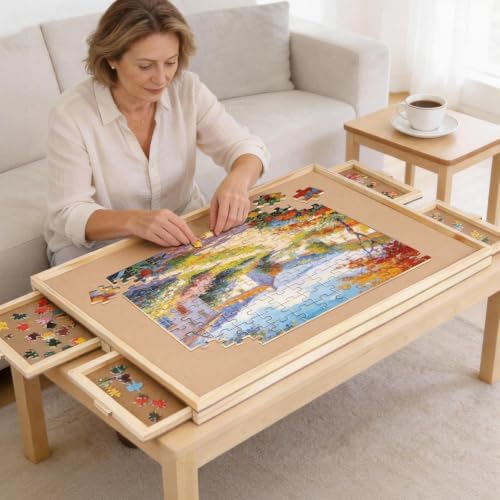BuilderButler 1500 Pieces Rotating Puzzle Board with 4 Drawers,32.68"x24.41" Portable Wooden Jigsaw Puzzle Table with Lazy Susan Spinning Cover for Adults - Image 2