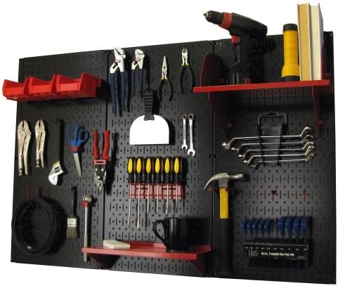 Wall Control Pegboard Organizer 4 ft. Metal Pegboard Standard Tool Storage Kit with Black Toolboard and Red Accessories by Wall+Control