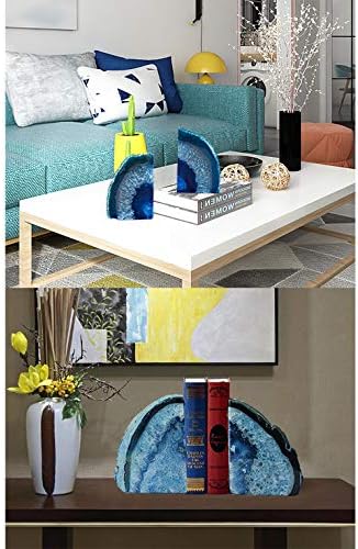 JIC Gem Heavy Blue Agate Geode Bookends Anti-Slip Rubber Pads Decor 6-8 lbs - Image 7