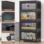 BROVIEW 360Qt Stackable Storage Bins with 3 Lids, Extra Large Closet Organizer Collapsible Drawer Boxes with Wheels, Folding Plastic Cabinet Containers for Home Kitchen Room Organization, 3Pack Black - Image 6