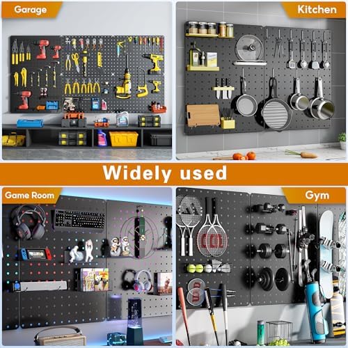 Peg Board, 112PCS Heavy Duty Metal Pegboard with Hooks, 6 Pack Black Peg Board Panels, 60lbs Load Capacity Each, Pegboard Wall Organizer for Garage, Workshop, Kitchen, Craft Rooms - Image 7
