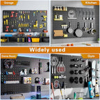 Peg Board, 112PCS Heavy Duty Metal Pegboard with Hooks, 6 Pack Black Peg Board Panels, 60lbs Load Capacity Each, Pegboard Wall Organizer for Garage, Workshop, Kitchen, Craft Rooms - Image 7