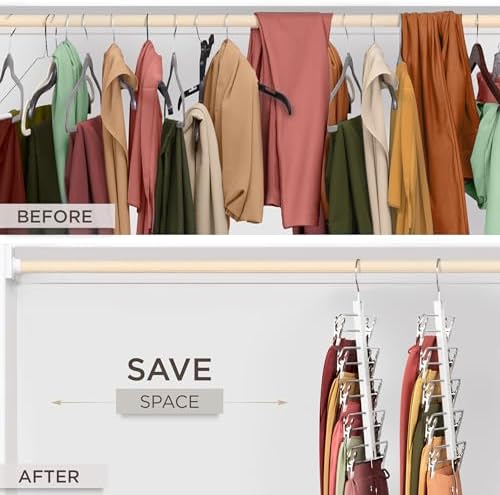 MORALVE Skirt Hangers Space Saving with Clips - 2 Pack - European Beechwood 5-Tier Hanger for Shorts, Skirts, and Pants - Closet Organizer and Storage Solution for Women with 360° Swivel Hook - Image 3