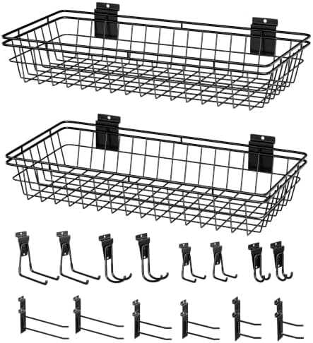 2 Slatwall Baskets 24x12x4In with 20 Hooks, Slatwall Accessories by BOBIBAN