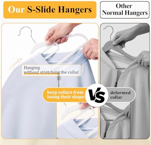 Velvet Hangers 50 Pack, S-Shaped and Stackable Felt Hanger(White) - Image 4