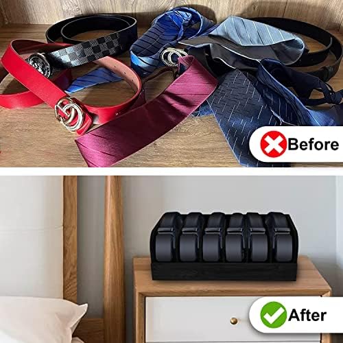 GTI Belt Organizer, 2pcs 6 Compartments Belt Organizer for Closet and Drawer, Bamboo Display Case for Tie and Belt, Belt holder Storage Organizer for Men Women (Black) - Image 4