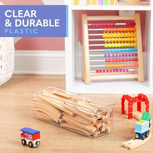 Plastic Food Storage 2 Pack Clear Container Bin with Handles for Organizing Kitchen, Pantry, Refrigerator, Freezer, Pantry, Cabinet, Closet, Bathroom. 14”X4”x4” - Image 5
