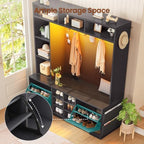 Itaar Hall Tree with Bench and Shoe Storage, 59.1" Farmhouse Entryway Bench with Coat Rack, Shoe Cabinet with Flip Drawers, 12 Shelves, 9 Coat Hooks, Storage Bag, Led Lights, Black - Image 5