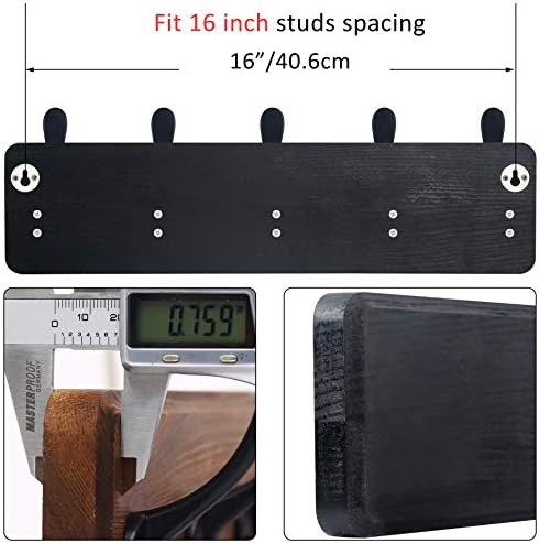 WEBI Coat Rack Wall Mount,Coat Hooks Wall Mounted Rustic,16" Hole to Hole,Large Coat Hanger Wall,Wood Hook Rack,5 Triple Hooks for Hanging Coats,Jacket,Clothes,Farmhouse,Black - Image 3