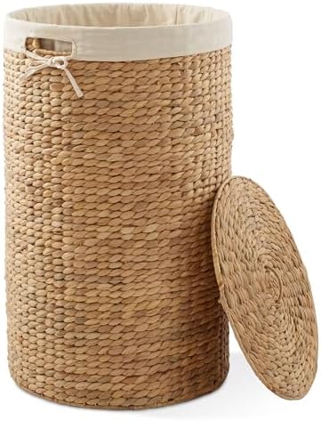 Casafield Round Laundry Hamper with Lid and Removable Liner Bag - Natural, Woven Water Hyacinth Wicker Laundry Basket for Clothes and Towels - Image 5