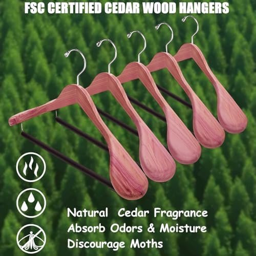 Amber Home 10 Pack Cedar Wood Suit Coat Hangers with Extra Wide Shoulder - Image 5