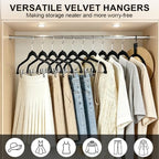 KISEER 30 Pack 16 Inch Velvet Clothes Hangers with Adjustable Clips, Heavy Duty Non Slip Space Saving Pants Skirt Hangers for Closet, Suit, Coat, Shorts, Dress (Black) - Image 3