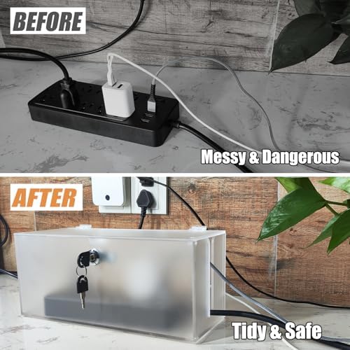 Cable Management Box with Lock,Cable Organizer Box & Power Strip Cover,Frosted Acrylic, Wire Storage and Organization for Cords,Suitable for TV, Computer,Child and Pet Proof(2PC) - Image 4