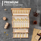 Silverware Storage Box, 3-Layer Flatware Storage Case with Drawer, Wooden Silverware Chest with Handle and Linen Liner, Rustic Silverware Case for Storing Fine Flatware and Utensils (Brown) - Image 6