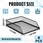 Hicarer 4 Pcs Black Metal Letter Tray Stackable Desk Tray Single Wire Mesh Organizer Front Load File Paper Holder for Desktop Office Home School Classroom (12.8 x 9.84 Inch) - Image 3