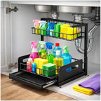Under Sink Organizer 2 Tier Sliding Storage Rack – Carbon Steel Pull Out Cabinet Shelf for Kitchen & Bathroom, Heavy Duty Metal Under Cabinet Organizer. - Image 2