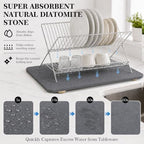Stone Drying Mat for Kitchen Counter, Stone Dish Drying Mat with 4 Wooden Feet & Foldable Stainless Steel Dish Drying Rack for Sink Area, Apartment, RV & Small Household Kitchen - Image 3