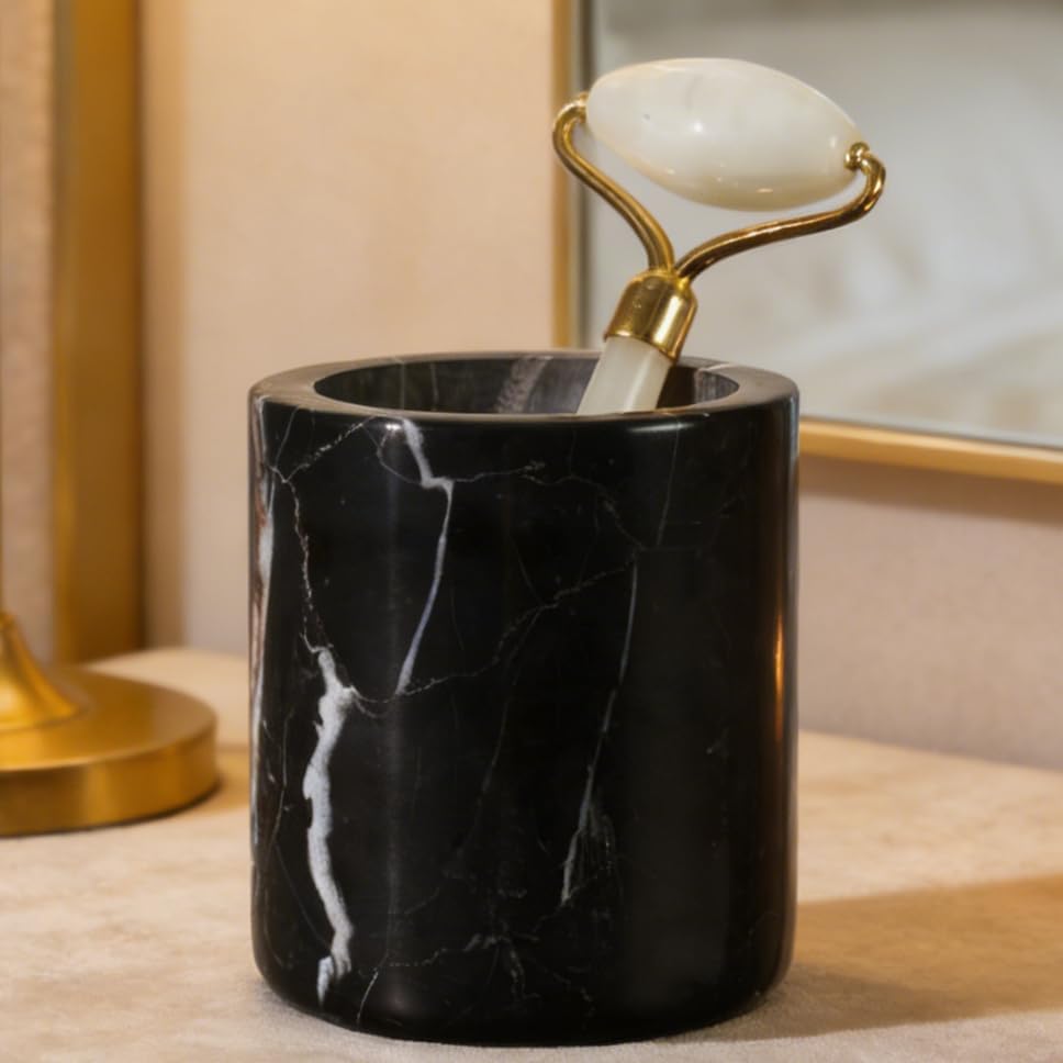 Black Marble Toothbrush Holder for Bathroom, Natural Organic Black Marble Toothbrush Cup, Mordern Style Texture Razor Holder, Razor Organizer for Dressing Table, Countertop, Hotel by Unknown