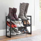 mDesign Metal 3 Tier Adjustable/Expandable Shoe and Boot Storage Organizer Rack - Space-Saving, Angled Vertical Storage - Closet, Entryway, Mudroom, Bedroom, Garage - Black - Image 3