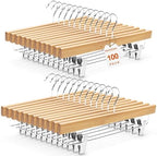 HOUSE DAY Wooden Pants Hangers with Clips, 100 Pack Skirt Hangers, Natural by HOUSEDAY